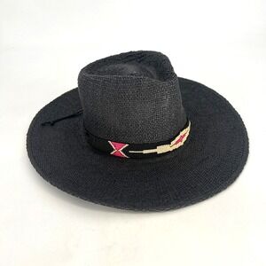 Nikki Beach Hat Womens Toyo Straw Black Beaded Western Native UPF Vacation